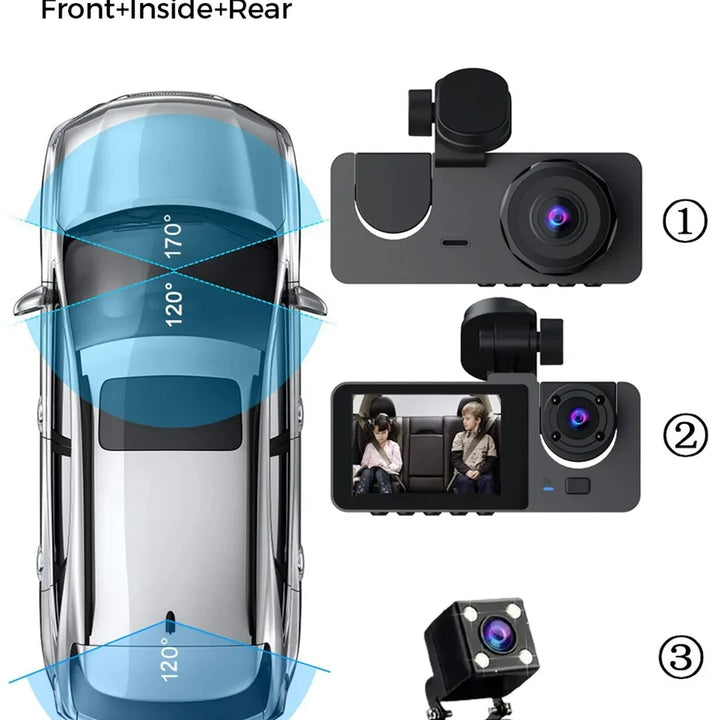 3 Channel Dash Cam for Cars Camera HD 1080P Video Recorder Dashcam DVR Black Box Dual Lens DVR with Rear View Camera for Vehicle