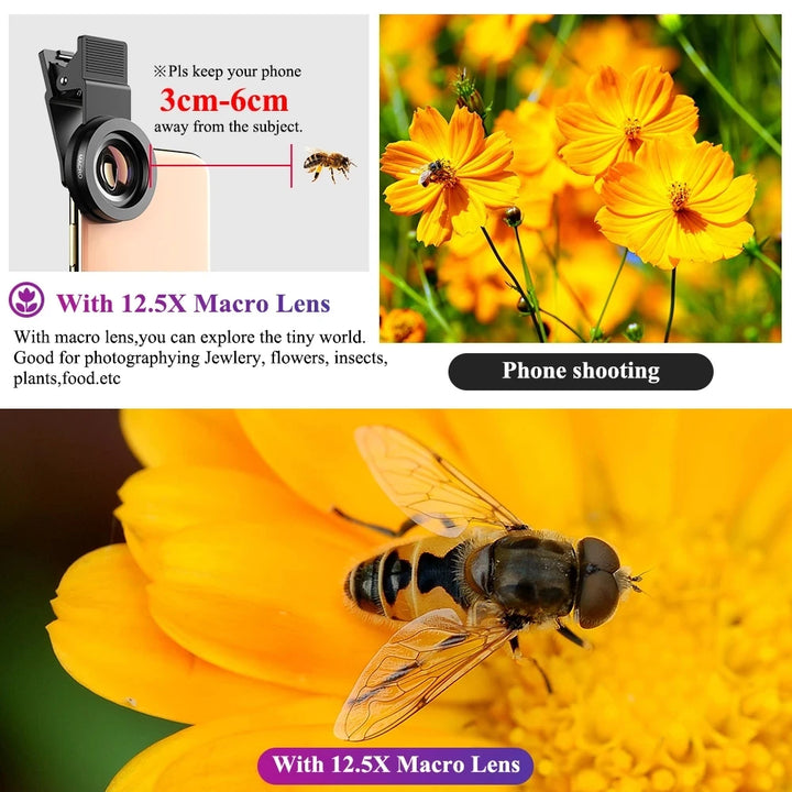 TOKOHANSUN Phone Lens Kit 0.45x Super Wide Angle & 12.5x Super Macro Lens HD Camera Lentes for iPhone 6S 7 Xiaomi All Cellphone