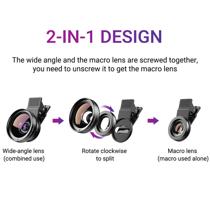 TOKOHANSUN Phone Lens Kit 0.45x Super Wide Angle & 12.5x Super Macro Lens HD Camera Lentes for iPhone 6S 7 Xiaomi All Cellphone